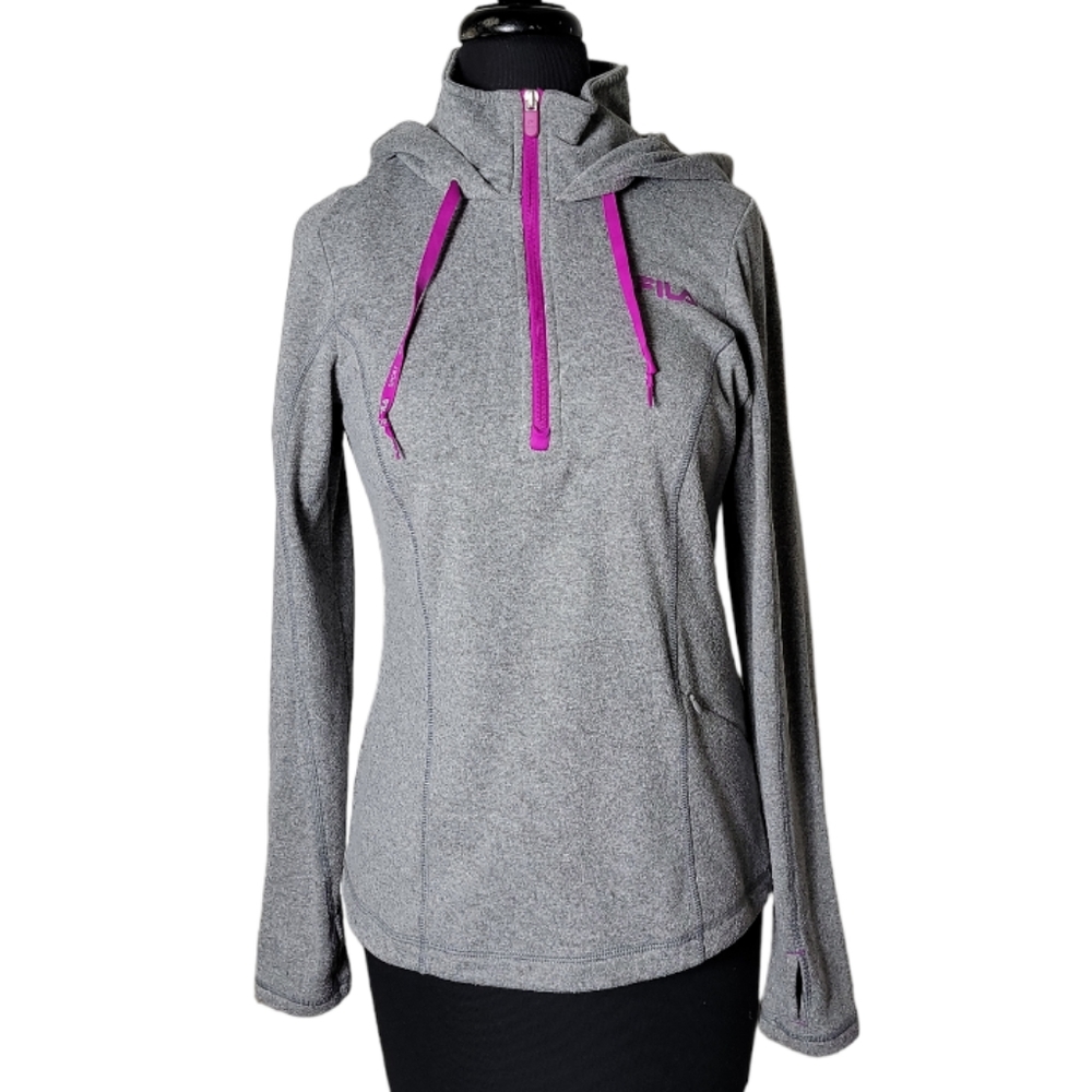 Fila women’s gray half zip hoodie thumbhole mock neck pullover athletic